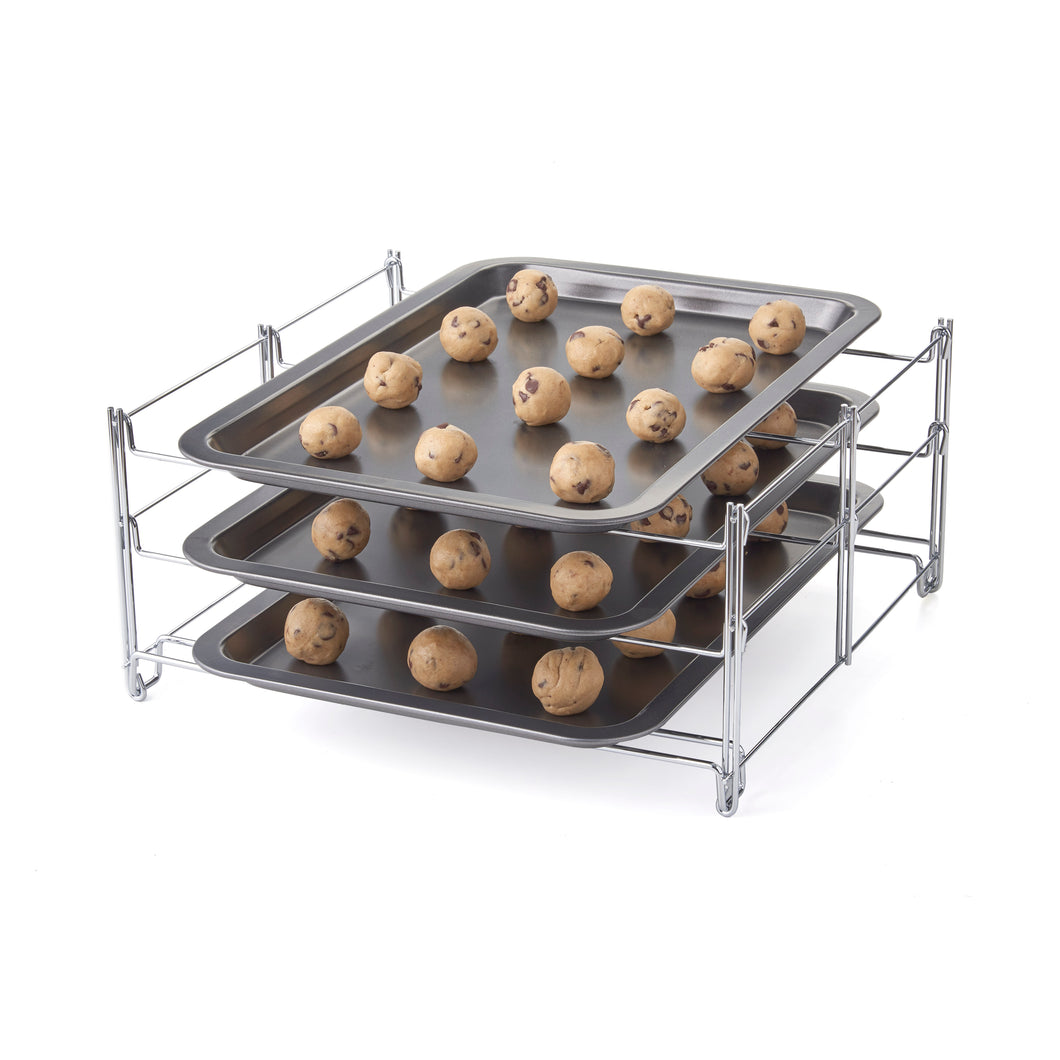 3 Tier Baking Rack with 3 Non-Stick Cookie Sheets